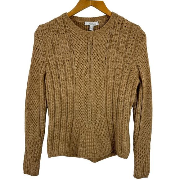 MaxMara Ronco Warm Cable-Knit Crewneck Wool Camel Pullover Sweater Size Medium - Picture 2 of 16
